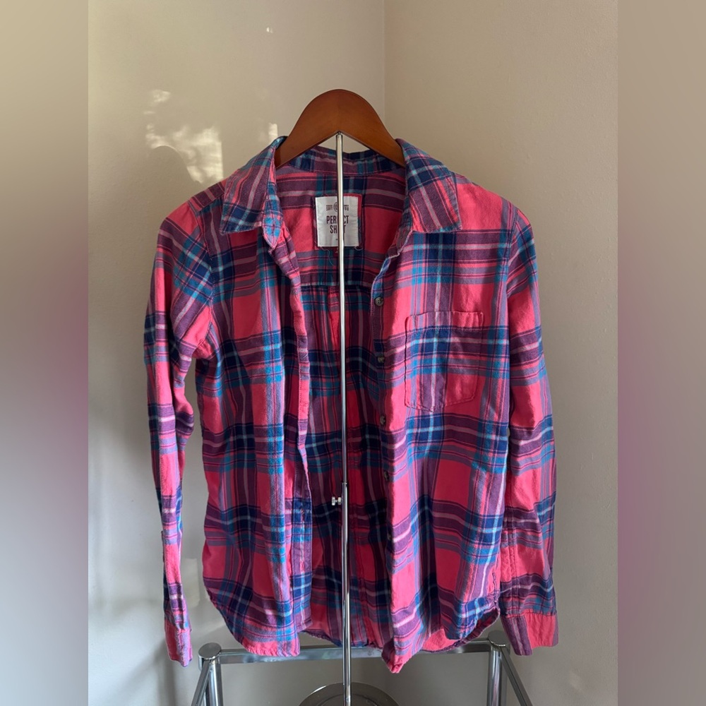 Plaid Button Down Shirt - Pink and Blue